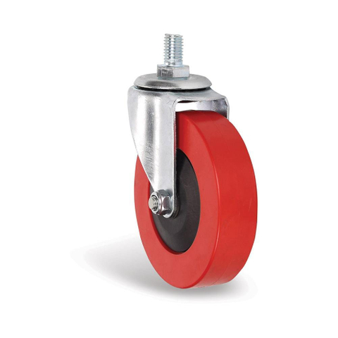 4" PVC red caster with axle for shopping trolleys