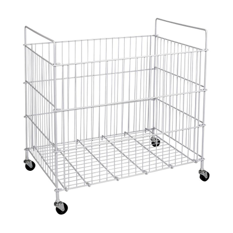Collapsible Galvanized Nesting Mesh Roll Container with Wheels