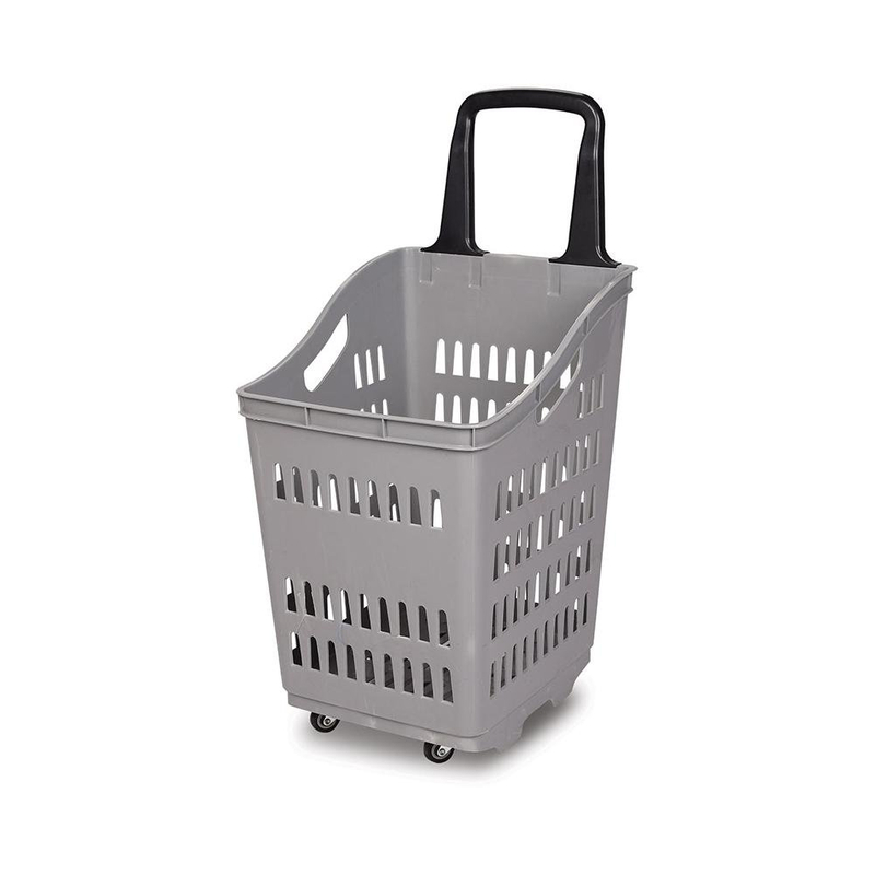 Supermarket Rolling Plastic Shopping Basket with Plastic Handle